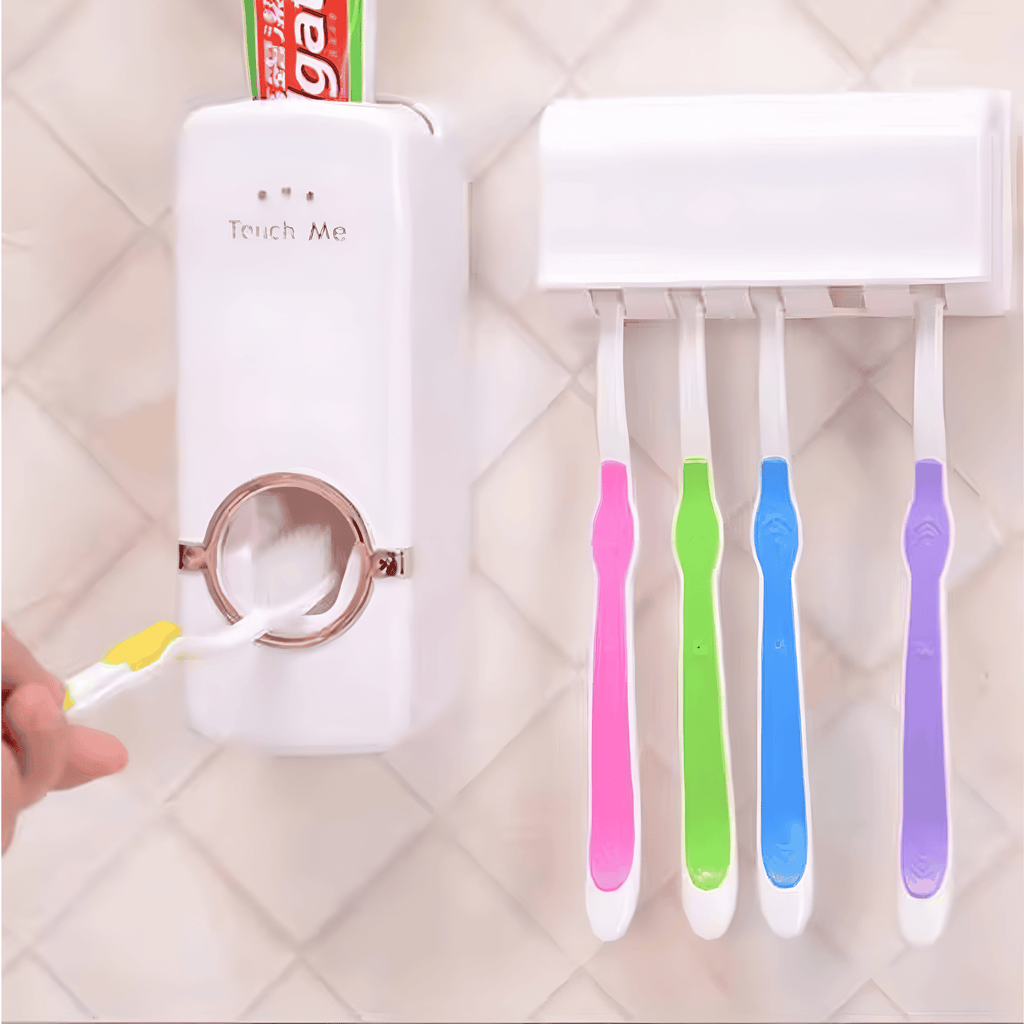 Automatic Toothpaste Dispenser with Toothbrush Holder  Wall Mounted Touch Me Set