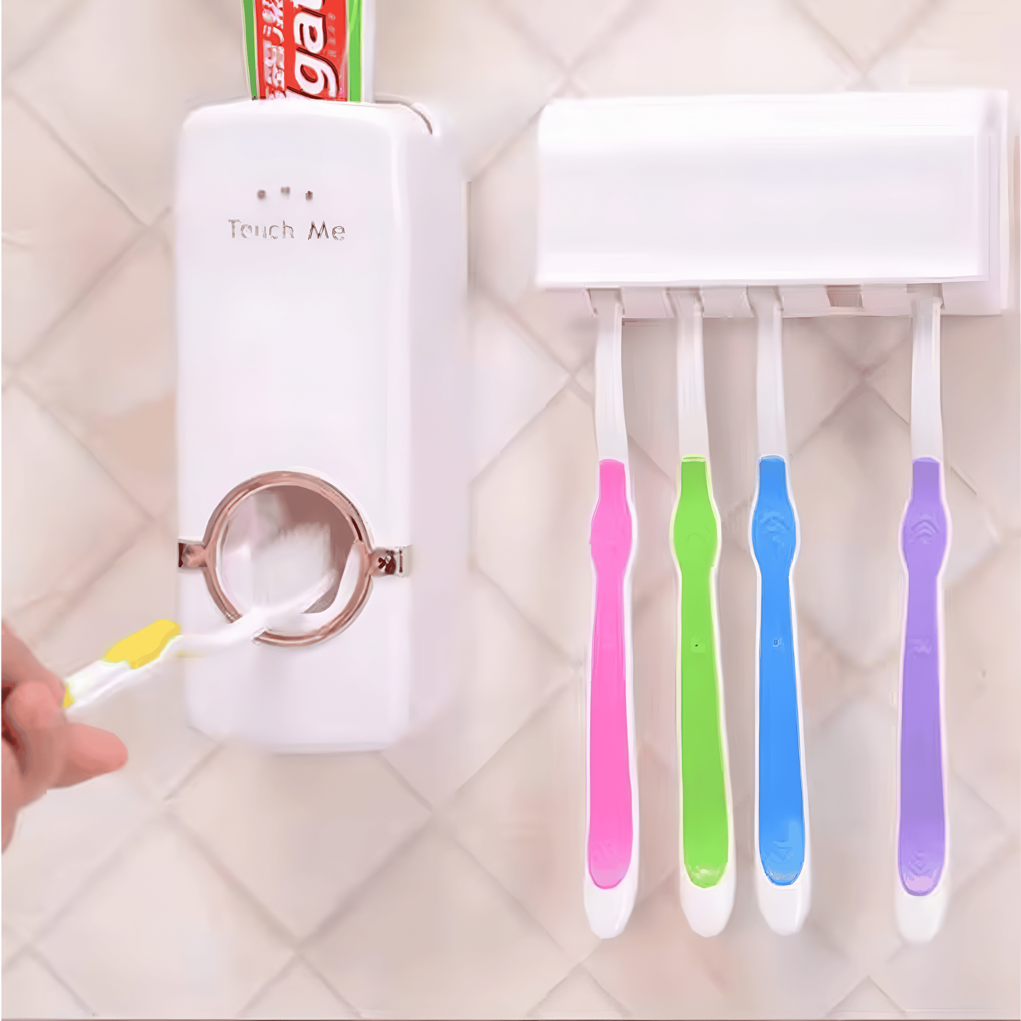Automatic Toothpaste Dispenser with Toothbrush Holder  Wall Mounted Touch Me Set