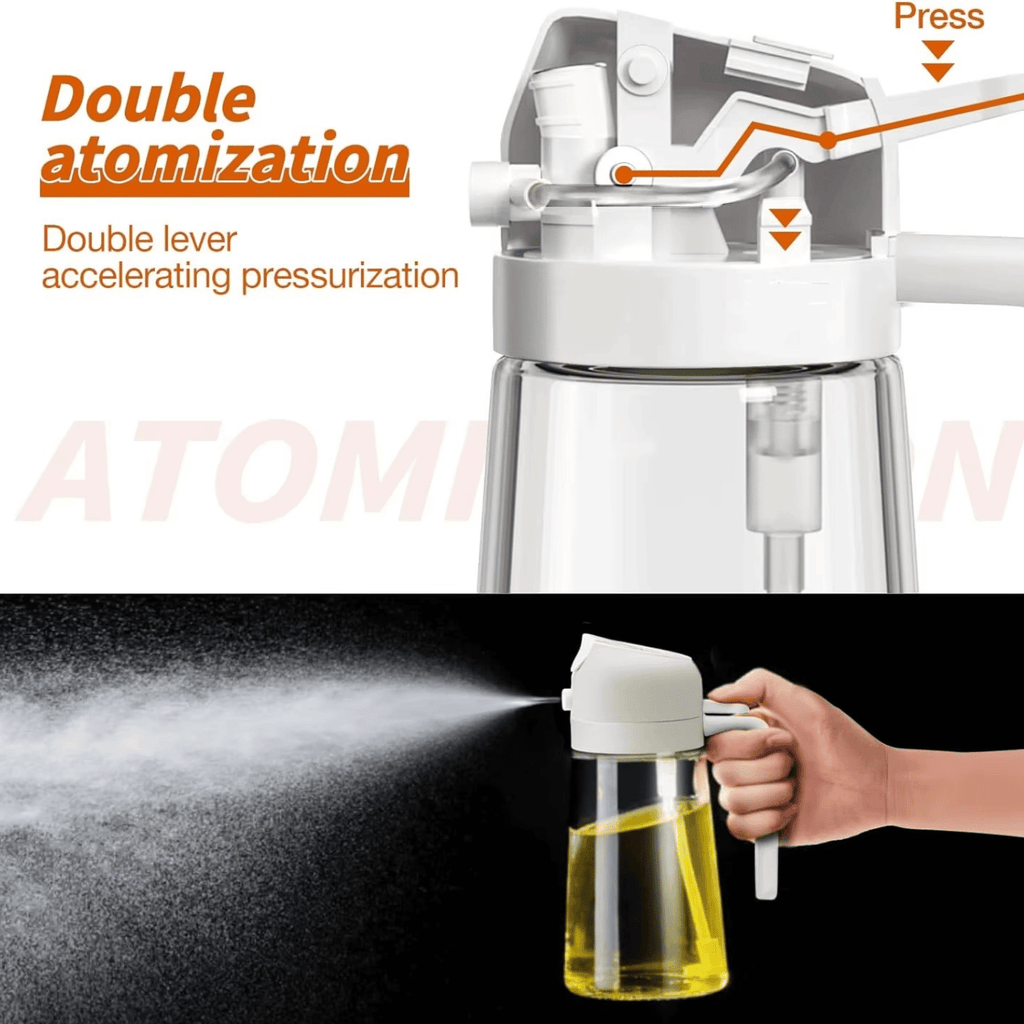 2-in-1 Oil Spray & Pour Dispenser Bottle – 470ml | Olive Oil Sprayer for Cooking with Brush & Cleaning Tool