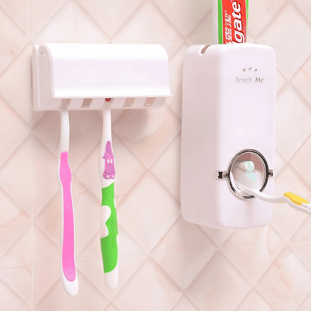 Automatic Toothpaste Dispenser with Toothbrush Holder  Wall Mounted Touch Me Set