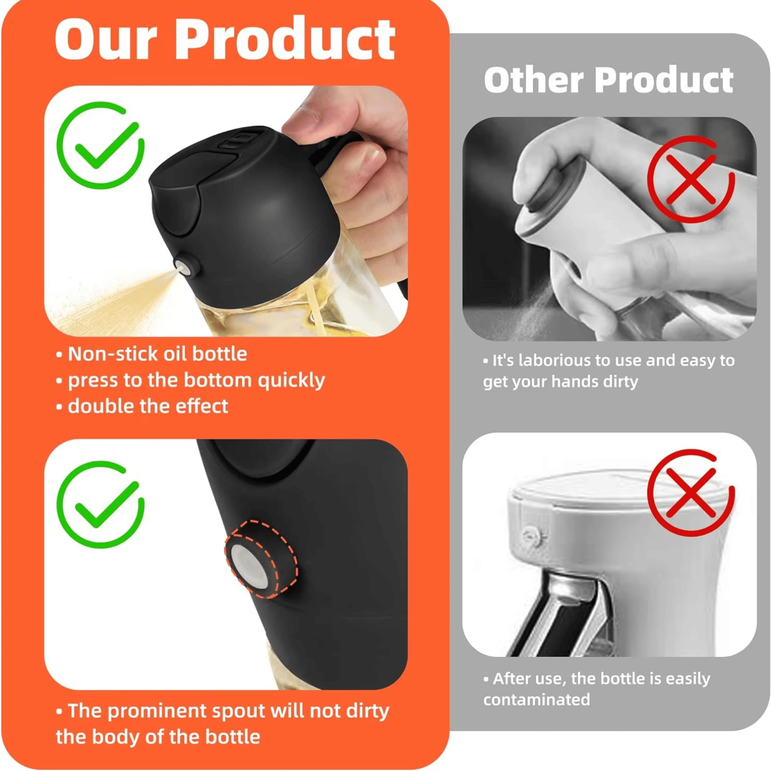 2-in-1 Oil Spray & Pour Dispenser Bottle – 470ml | Olive Oil Sprayer for Cooking with Brush & Cleaning Tool