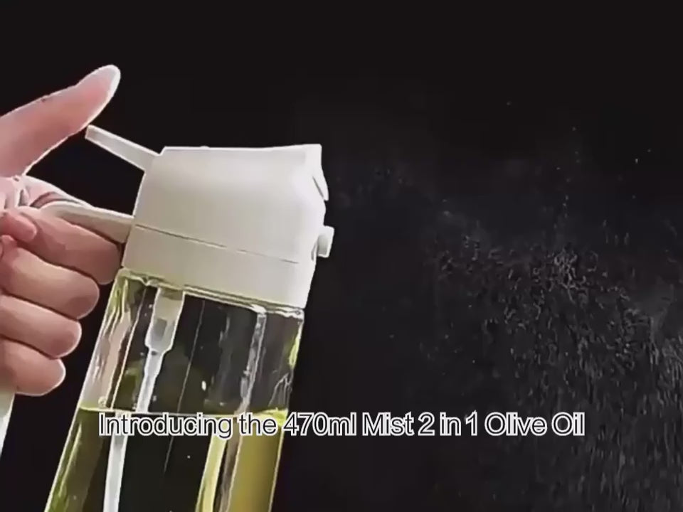 2-in-1 Oil Spray & Pour Dispenser Bottle – 470ml | Olive Oil Sprayer for Cooking with Brush & Cleaning Tool